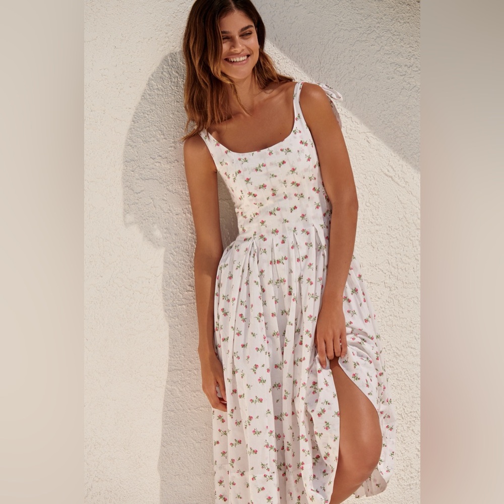 Beach Riot White Dress with Pink Floral Design